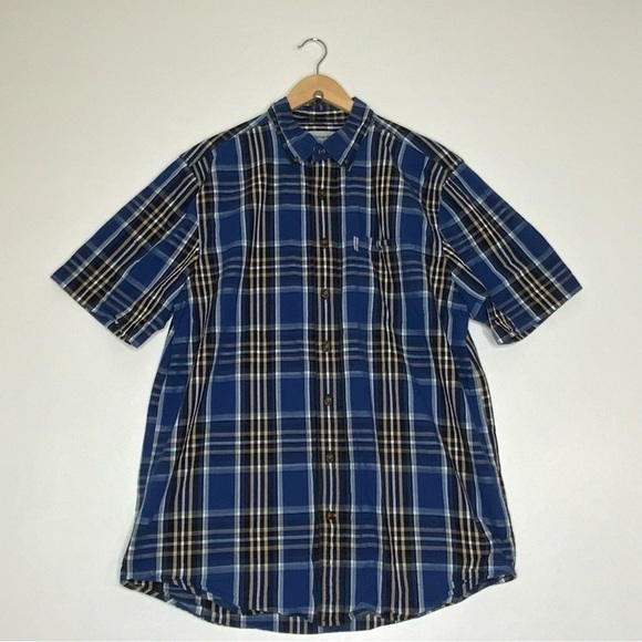 Carhartt Plaid Short Sleeve Button Down. Men’s Size Large. Blue. - Picture 1 of 6